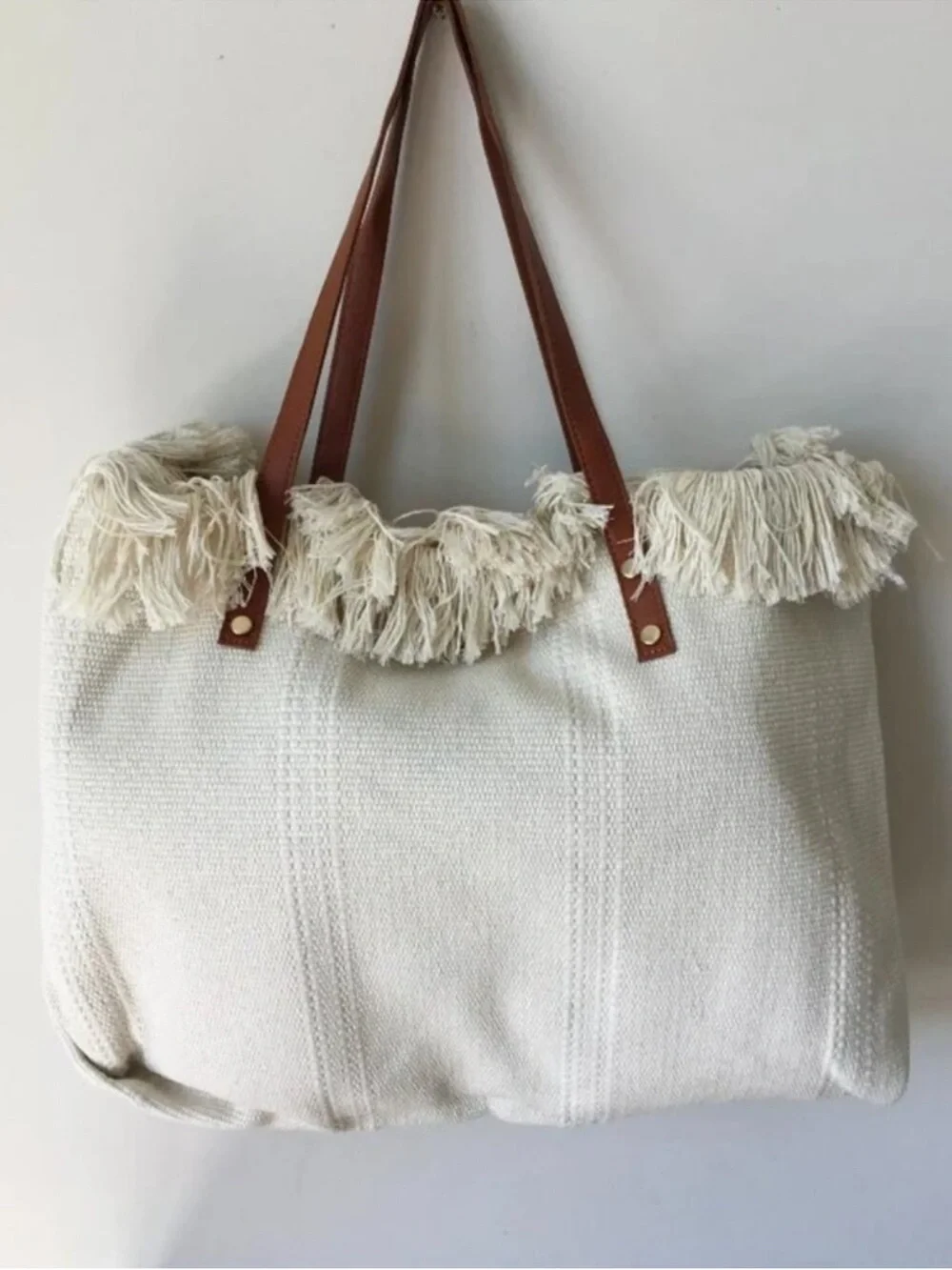 Adorable Summer Vibes White Tote Bag with Brown Straps - Picture 2 of 4